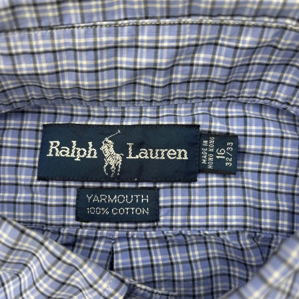 Vintage Y2K Polo Ralph Lauren Yarmouth Shirt Mens 16 32/33 (L) Blue Plaid Preppy